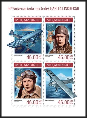 Poštové známky Mozambik 2014 Charles Lindbergh a letadla Mi# 7190-93 Kat 11€