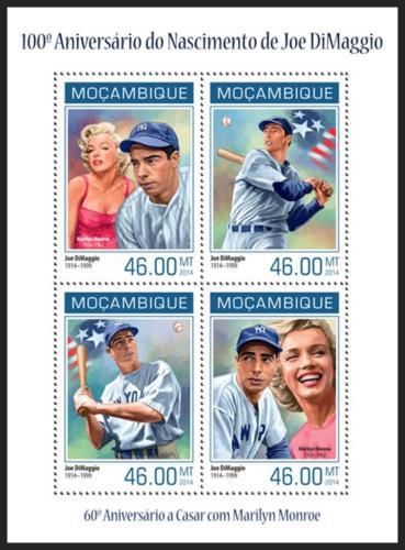 Poštové známky Mozambik 2014 Joe DiMaggio, baseball Mi# 7130-33 Kat 11€