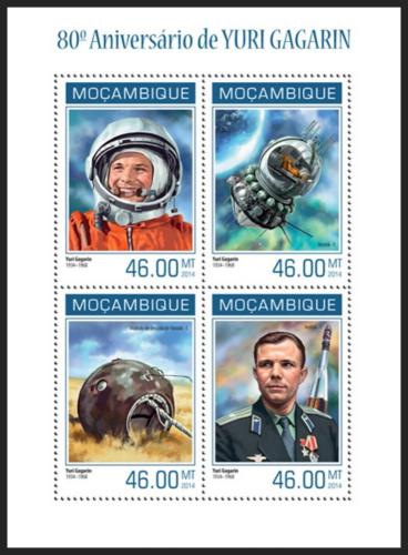 Poštové známky Mozambik 2014 Jurij Gagarin Mi# 7140-43 Kat 11€