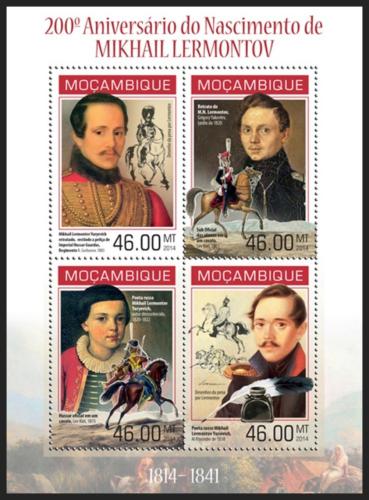 Poštové známky Mozambik 2014 Michail Lermontov, básník Mi# 7100-03 Kat 11€