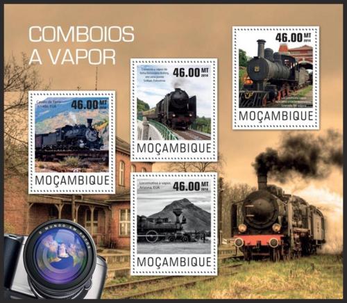 Poštové známky Mozambik 2014 Parní lokomotívy Mi# 7660-63 Kat 10€