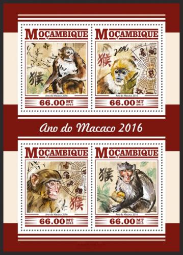 Poštové známky Mozambik 2015 Èínský nový rok, rok opice Mi# 8269-72 Kat 15€ 