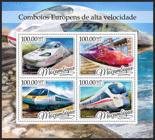 Poštové známky Mozambik 2016 Moderní evropské lokomotívy Mi# 8809-12 Kat 22€