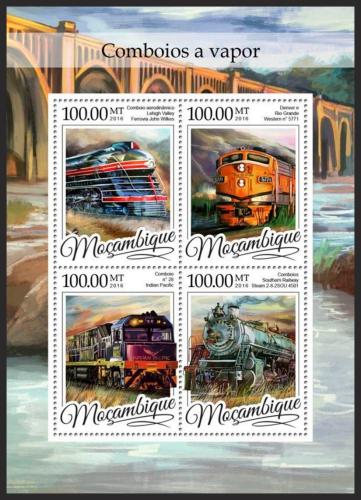 Poštové známky Mozambik 2016 Parní lokomotívy Mi# 8629-32 Kat 22€