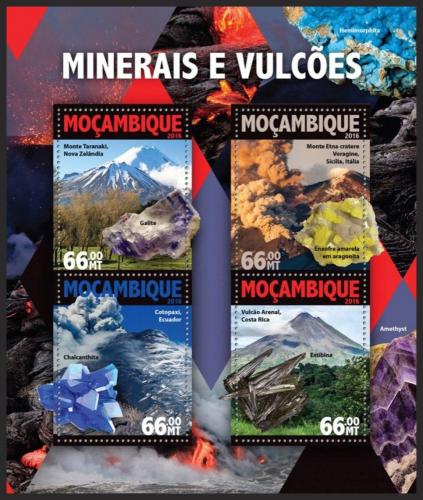 Poštové známky Mozambik 2016 Sopky a minerály Mi# 8289-92 Kat 15€