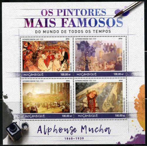 Poštové známky Mozambik 2016 Umenie, Alfons Mucha Mi# 9019-22 Kat 22€