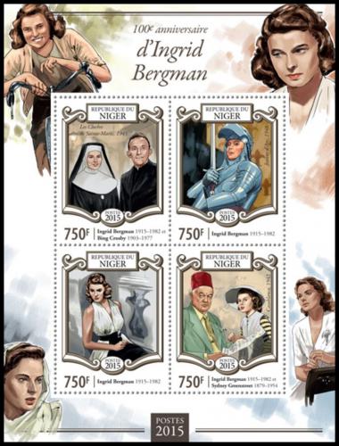 Poštové známky Niger 2015 Ingrid Bergman, hereèka Mi# Mi# 3345-48 Kat 12€