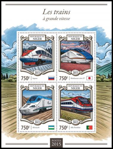 Poštové známky Niger 2015 Moderní lokomotívy Mi# 3310-13 Kat 12€