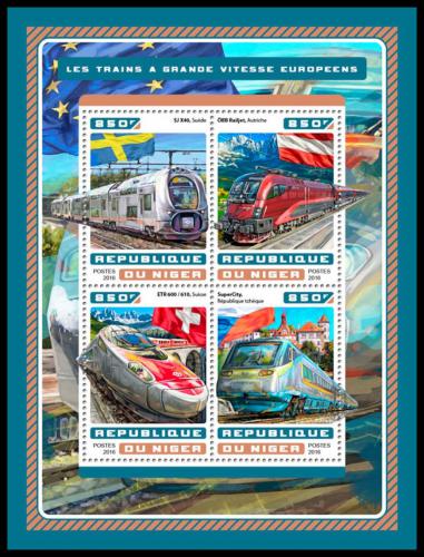 Poštové známky Niger 2016 Evropské moderní lokomotívy Mi# 4667-70 Kat 13€