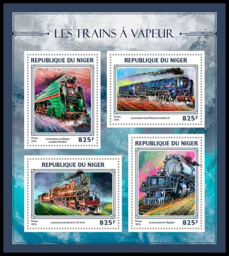 Poštové známky Niger 2016 Parní lokomotívy Mi# 4447-50 Kat 13€
