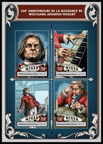 Poštové známky Niger 2016 Wolfgang Amadeus Mozart Mi# 4297-4300 Kat 12€