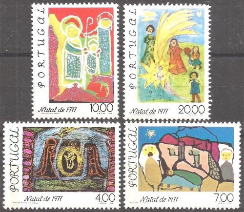 Poštové známky Portugalsko 1977 Vianoce, dìtské kresby Mi# 1384-87 Kat 6.50€