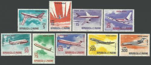 Poštové známky San Marino 1963 Moderní letadla Mi# 792-800