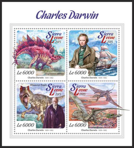 Potov znmky Sierra Leone 2015 Dinosaury, Charles Darwin Mi# 6773-76 Kat 11