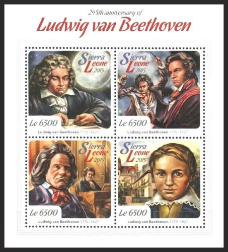 Potov znmky Sierra Leone 2015 Ludwig van Beethoven Mi# 6783-86 Kat 12