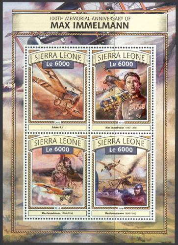 Poštové známky Sierra Leone 2016 Max Immelmann, letec Mi# 7823-26 Kat 11€
