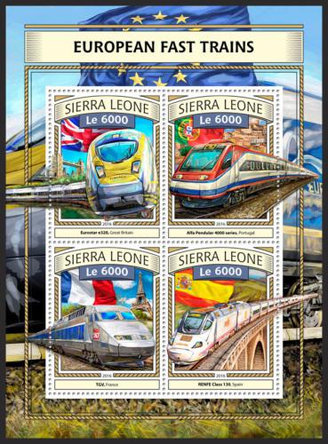 Potov znmky Sierra Leone 2016 Modern evropsk lokomotvy Mi# 7868-71 Kat 11