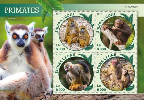 Poštové známky Sierra Leone 2016 Opice Mi# 6908-11 Kat 11€