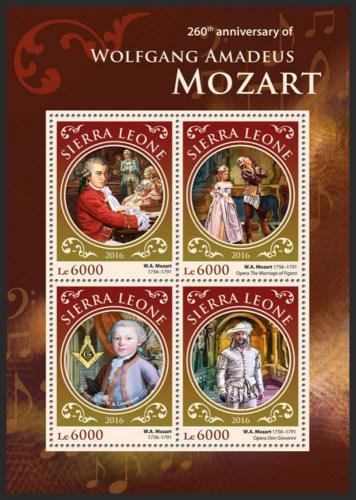 Potov znmky Sierra Leone 2016 Wolfgang Amadeus Mozart Mi# 6918-21 Kat 11