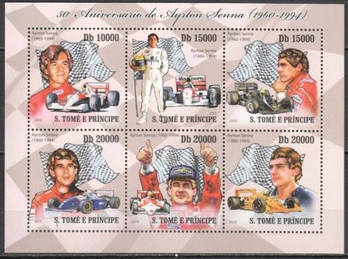 Poštové známky Svätý Tomáš 2010 Ayrton Senna, Formule 1 Mi# 4327-32 Kat 10€