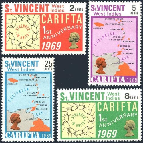 Potov znmky Svt Vincent 1969 Zna volnho obchodu CARIFTA Mi# 251-54