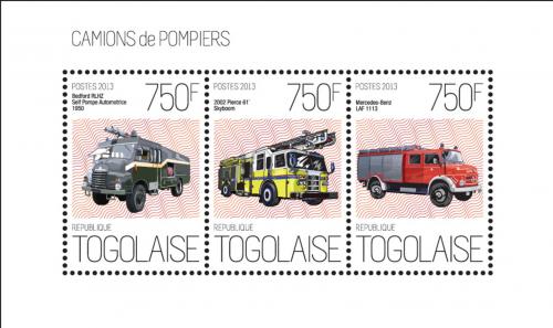 Poštové známky Togo 2013 Hasièská autá Mi# 5181-83 Kat 9€ 