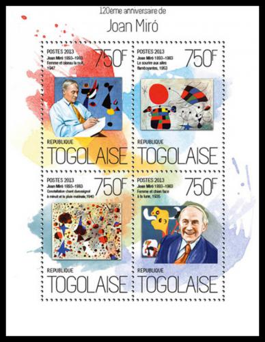 Poštové známky Togo 2013 Umenie, Joan Miró Mi# 5476-79 Kat 12€