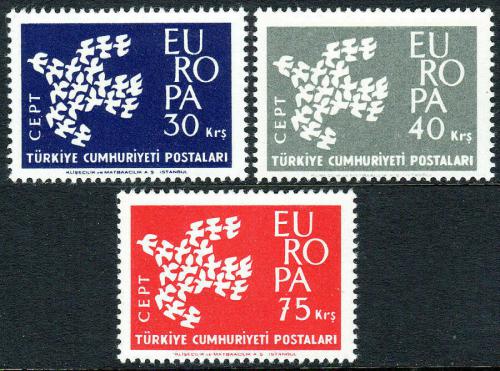 Poštové známky Turecko 1961 Európa CEPT Mi# 1820-22 Kat 3€
