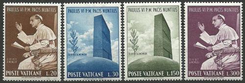 Poštové známky Vatikán 1965 Papež Pavel VI. v OSN Mi# 483-86